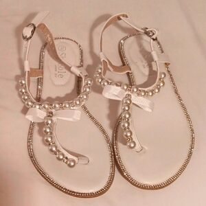 WHITE  PEARL EMBELISHED SANDALS